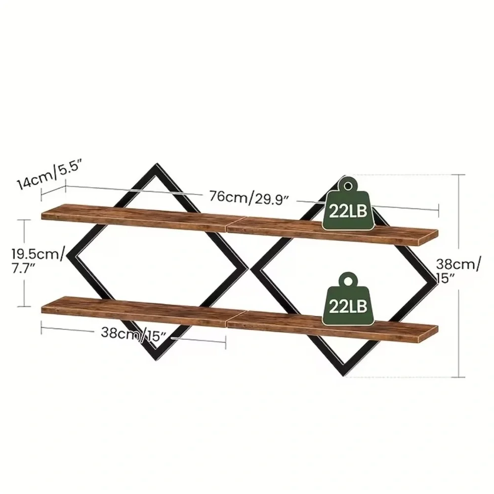 💠 Petite Black and Brown Diamond Floating Wall Shelves – Set of 2 Units